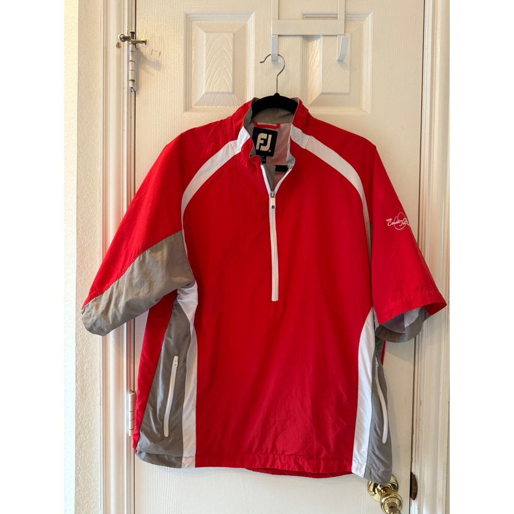 FootJoy FJ Red‎ Gray Half Zip Golf Windshirt M Short Sleeve Pullover Oxford Club